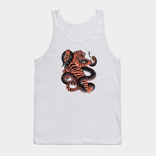 Vintage Tiger & Snake Battle Tattoo Design Tank Top